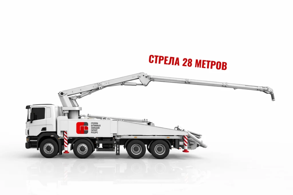 Автобетононасос со стрелой 28 м для подачи бетона на объект в Люберцах