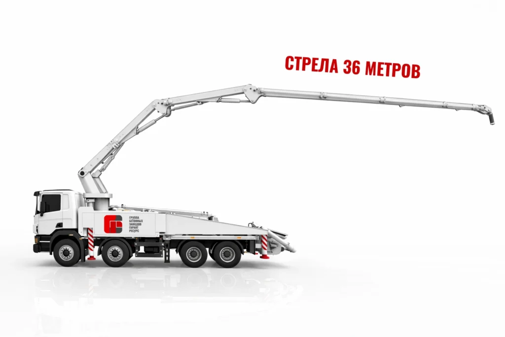 Автобетононасос со стрелой 36 м для подачи бетона на монолитные работы в Люберцах